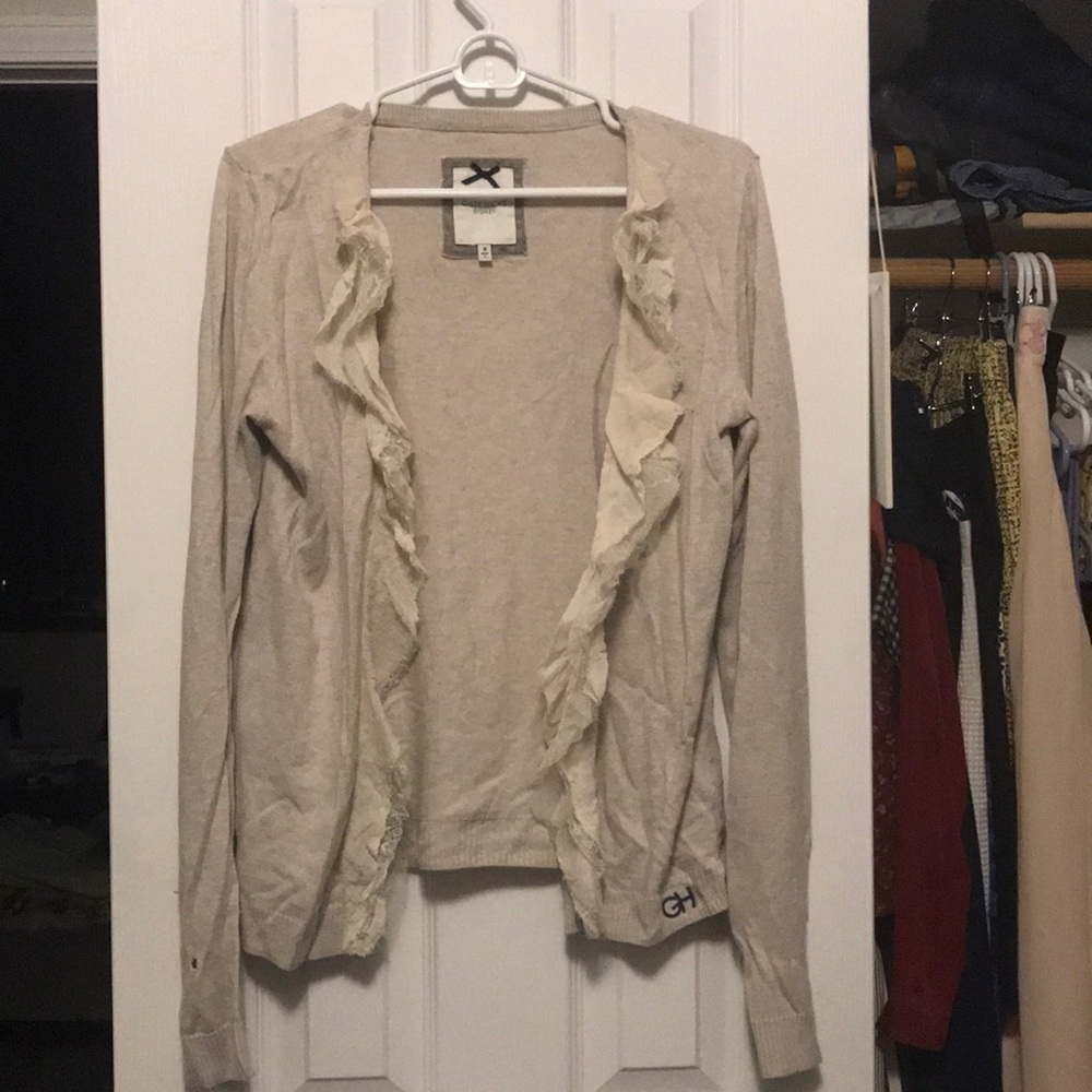 Open front lace trim cardigan